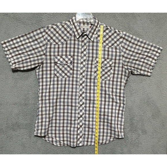 Roper Shirt Mens XL Brown Blue Plaid Western Pearl Snap Short Sleeve Cowboy - Picture 6 of 11